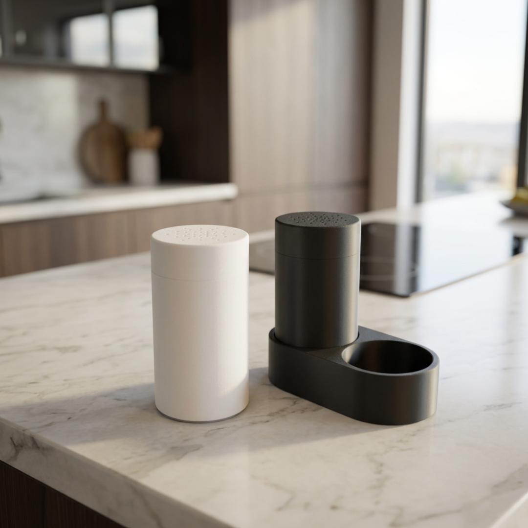 Set Saliera e Pepiera con Supporto Moderno - Design Minimal 2 in 1