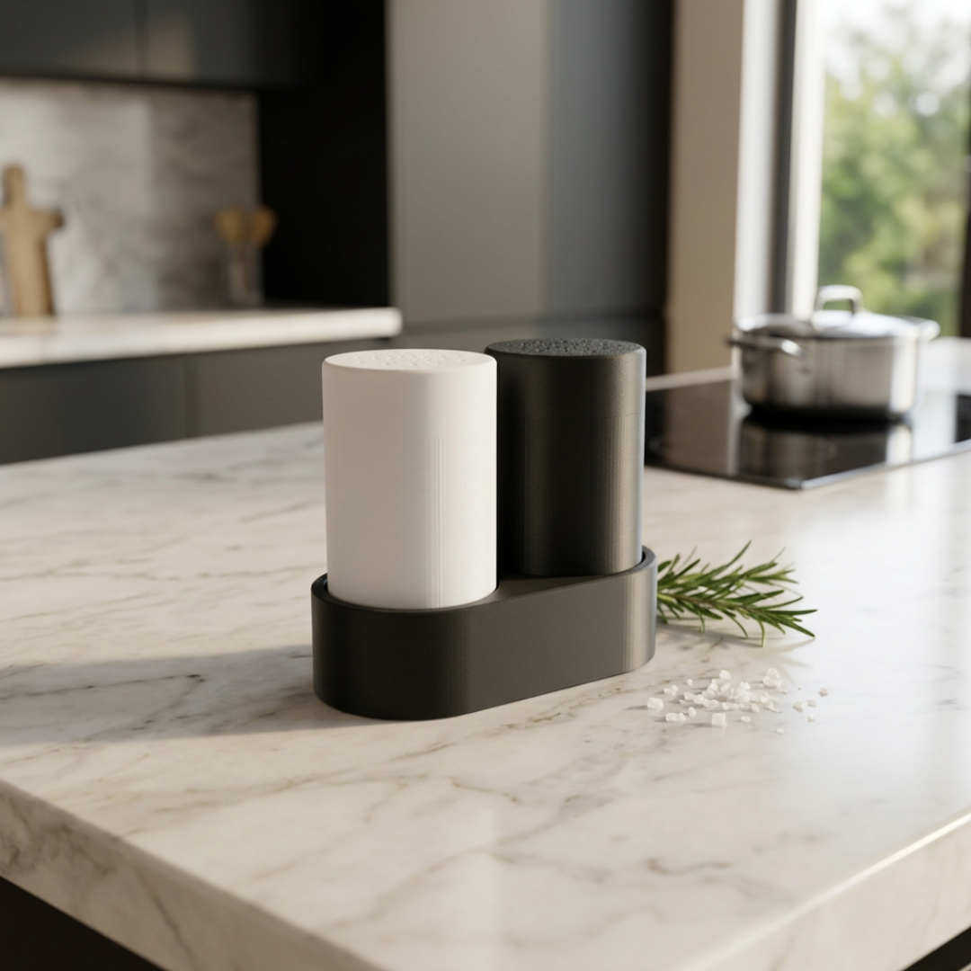Set Saliera e Pepiera con Supporto Moderno - Design Minimal 2 in 1