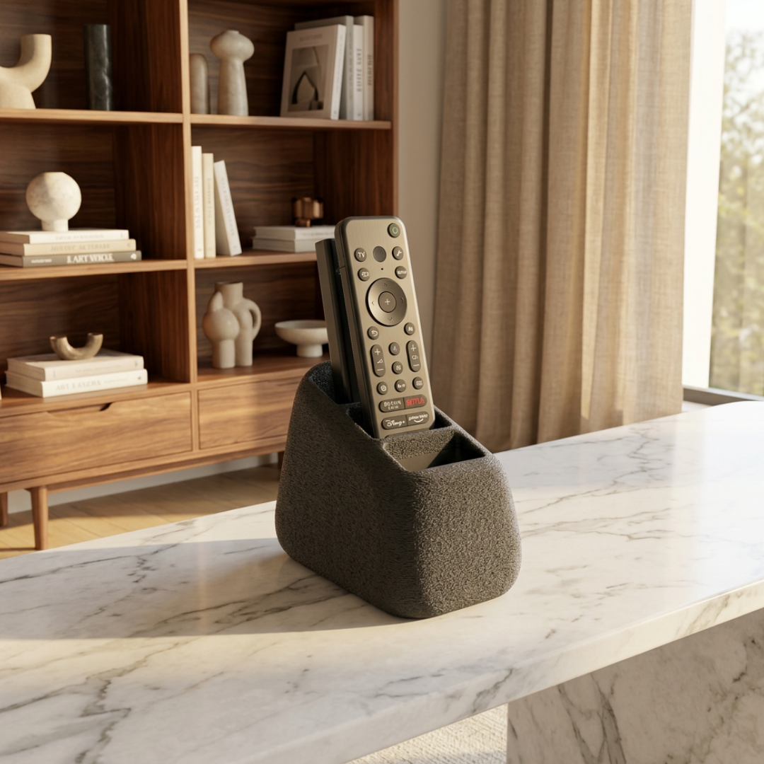 Porta Telecomandi 3 Slot in Pietra Effetto Cemento - Organizzatore TV Moderno