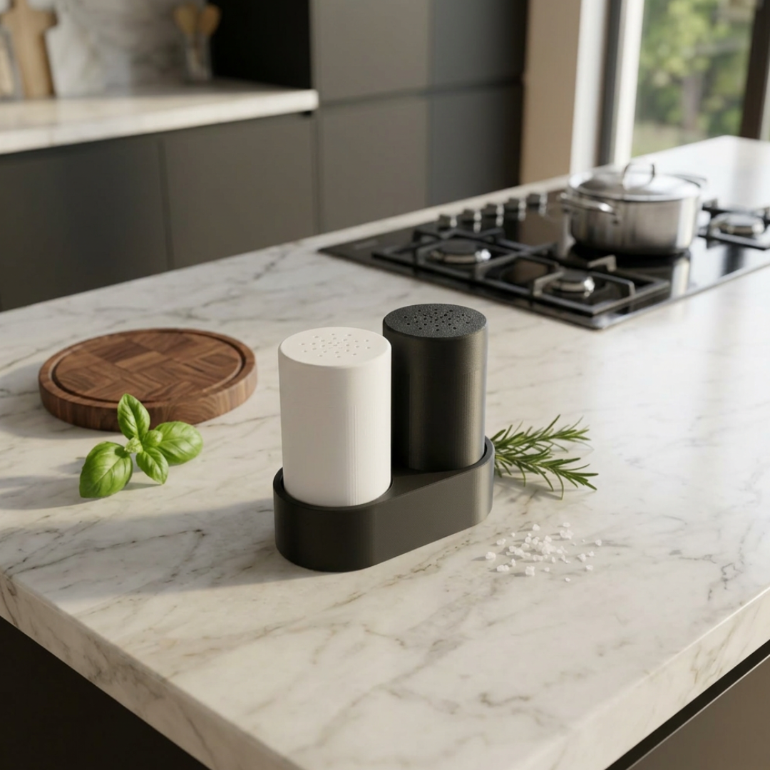 Set Saliera e Pepiera con Supporto Moderno - Design Minimal 2 in 1