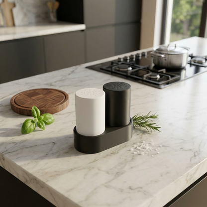 Set Saliera e Pepiera con Supporto Moderno - Design Minimal 2 in 1