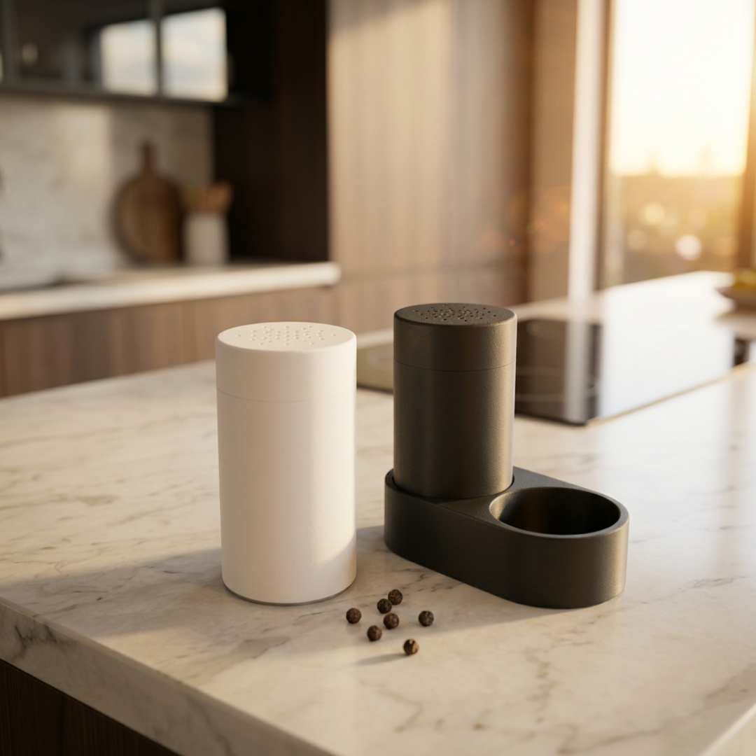 Set Saliera e Pepiera con Supporto Moderno - Design Minimal 2 in 1