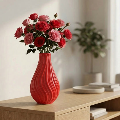 Vaso Decorativo Ondulato Nero - Design Moderno Effetto Scultura 3D