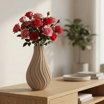 Vaso Decorativo Ondulato Nero - Design Moderno Effetto Scultura 3D