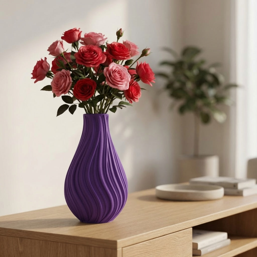 Vaso Decorativo Ondulato Nero - Design Moderno Effetto Scultura 3D