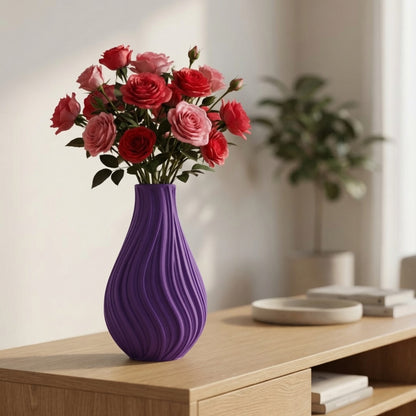 Vaso Decorativo Ondulato Nero - Design Moderno Effetto Scultura 3D