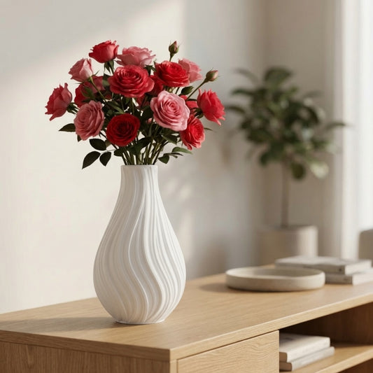 Vaso Decorativo Ondulato Nero - Design Moderno Effetto Scultura 3D